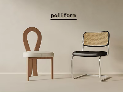 Poliform Office Chair Featuring Wooden Structure And Metal Frame With Woven Backrest Design 3d model