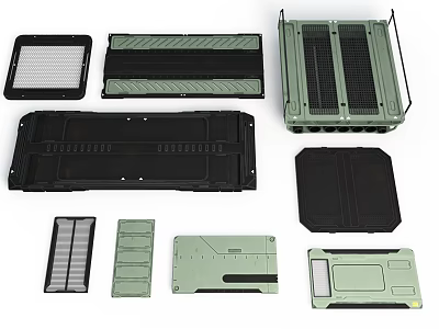 Futuristic Sci Fi Mechanical Components With Green And Black Tech Parts Design 3d model