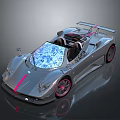 Silver Open Top Supercar With Pink Stripes Red Rims And Sporty Design