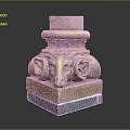 Intricate Ram Head Sculpture Column Capital With Square Stone Base And Bronze Tone