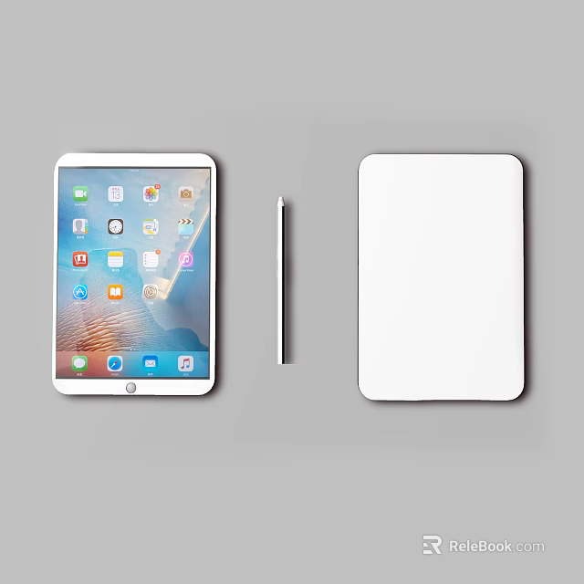 Tablet Device With App Icons On Screen Stylus Pen And White Back Cover 3d model 