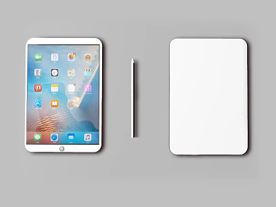 Tablet Device With App Icons On Screen Stylus Pen And White Back Cover 3d model