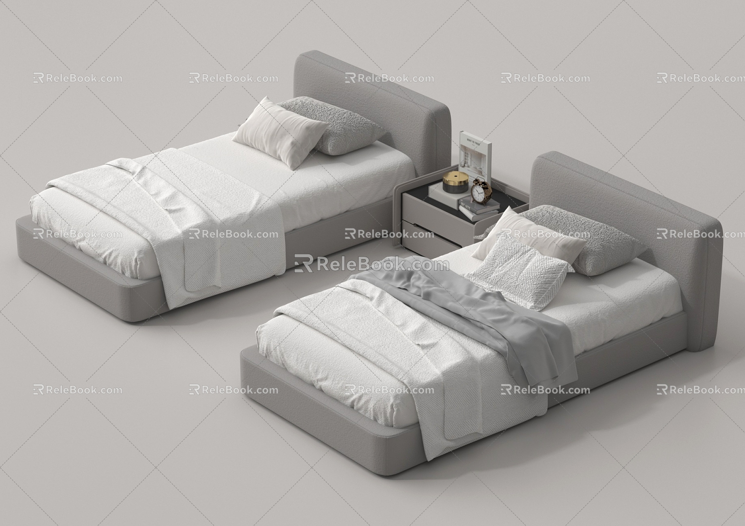 Modern Single Bed Bedside Cabinet Ornaments 3d model