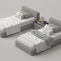 Modern Single Bed Bedside Cabinet Ornaments 3d model