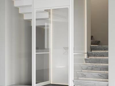 Modern Home Elevator Next To Staircase With Lighting 3d model