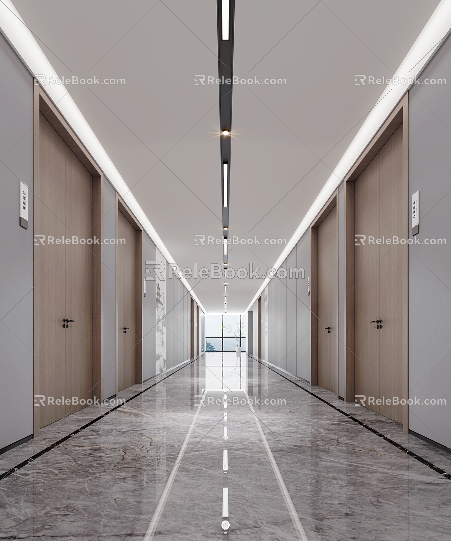 Modern office corridor clubhouse walkway 3d model