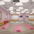 Preschool Interior Design With Wooden Reception Desk Bookshelves And Children's Learning Seats