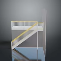 Modern Staircase Design With White Steps Yellow Handrail Gray Wall And Reflective Floor