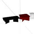 Modern Sofa Coffee Table Set With Black Red White Pleated Structure And Sleek Surfaces 3d model