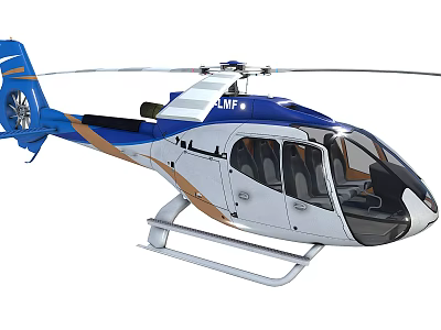 Modern Blue And White Helicopter With Rotors Cockpit Windows And Fuselage Design 3d model