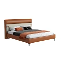 Modern Double Bed with Brown Leather Headboard White Sheets Gray Throw Blanket and Pillows 3d model