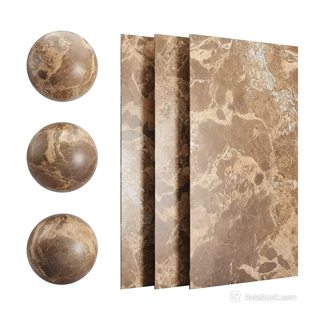 Brown Marble Texture Components Including Spheres and Panels with Natural Patterns 3d model 