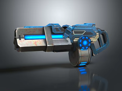 Futuristic Sci Fi Weapon With Blue Glowing Barrel Mechanical Grip And Metallic Texture 3d model