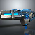 Futuristic Sci Fi Weapon With Blue Glowing Barrel Mechanical Grip And Metallic Texture