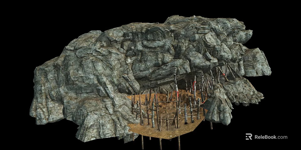 Natural Garden Ornament With Rock Structure And Spikes On Soil Base 3d model 