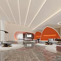 Modern Luxury Beauty Salon Lobby With Orange Curved Decor Sofas Marble Floor And Lighting Design