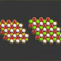 Molecular Structure Model with Red Green White Spheres Arranged in Stacked Layers