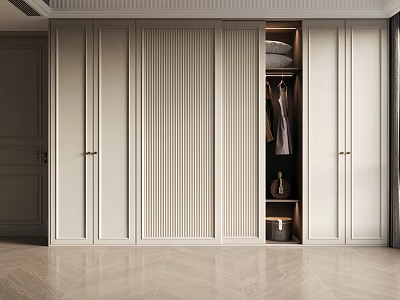Modern Wardrobe Interior With Sliding Doors Hanging Rod And Storage Box 3d model