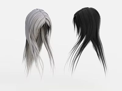 Stylish Gray and Black Long Straight Hair Wigs with Fringe Bangs Design 3d model