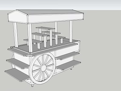 Mobile Street Vendor Cart With Canopy Multiple Shelves And Large Wheels 3d model