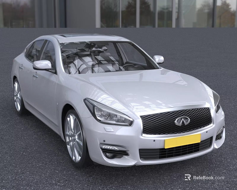 Silver Infiniti Sedan With Sleek Front Design Headlights And Grille In Outdoor Setting 3d model 