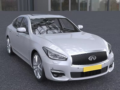 Silver Infiniti Sedan With Sleek Front Design Headlights And Grille In Outdoor Setting 3d model