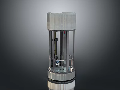 Transparent Cylindrical Elevator Structure With Glass Panels And Mechanical Components 3d model