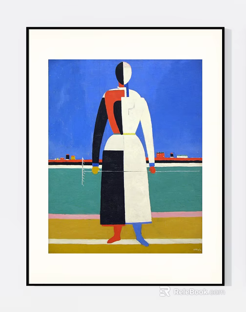 Abstract Painting With Geometric Abstract Figure And Vibrant Colors Blue Sky Green Water Red Boats 3d model 