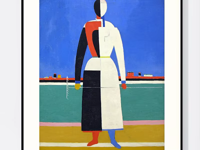 Abstract Painting With Geometric Abstract Figure And Vibrant Colors Blue Sky Green Water Red Boats 3d model