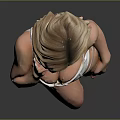 Blonde Woman In White Corset And Underwear Holding Phone With Gray Background