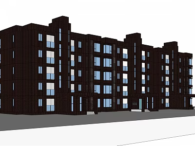 Modern Multi Story Residential Building With Dark Exterior And Glass Windows 3d model