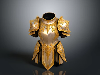 Medieval Weapon Armor With Golden Silver Intricate Patterns Chest Plate And Shoulder Guards 3d model
