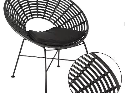 Black Woven Rattan Leisure Chair with Metal Frame and Comfortable Cushion 3d model