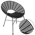 Black Woven Rattan Leisure Chair with Metal Frame and Comfortable Cushion