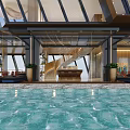 Luxury Clubhouse Featuring Infinity Pool Glass Walls And Elegant Interior Design
