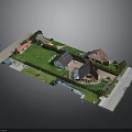 Architectural Model of Residential Houses With Green Lawn Solar Panels Surrounding Trees And Road