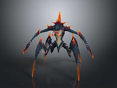 Menacing Dark Fantasy Creature Character With Spiked Limbs Fiery Accents And Multiple Appendages 3d model