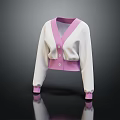 Stylish White And Pink Cropped Cardigan With V Neck Button Front Design 3d model
