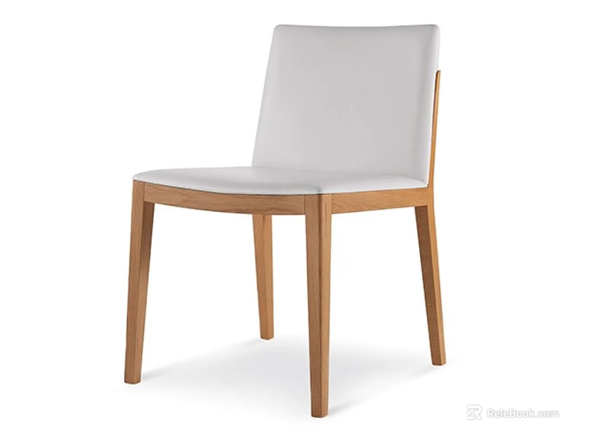 Modern Dining Chair with White Upholstered Seat and Natural Wooden Legs Design 3d model 