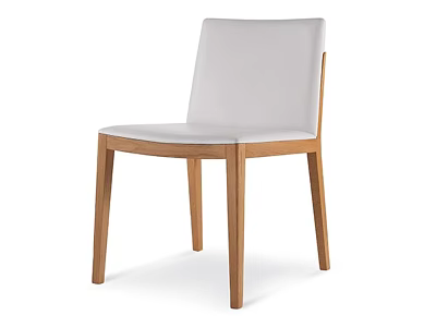 Modern Dining Chair with White Upholstered Seat and Natural Wooden Legs Design 3d model
