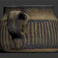 Handcrafted Ceramic Mug With Striped Design Brown Yellow Tones And Handle