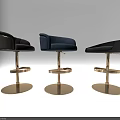 Three Modern Upholstered Bar Stools with Gold Base and Different Colors 3d model