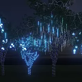 Illuminated Arbor Trees With Blue Light Decorations On Branches Trunks And Dark Night Sky