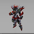Futuristic Mechanical Character And Robotic Creature With Red Silver Armor And Detailed Design