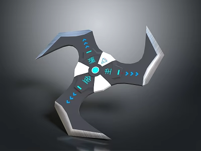 Futuristic Multi Blade Throwing Weapon With Blue Glowing Accents And Central Core 3d model