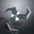 Futuristic Multi Blade Throwing Weapon With Blue Glowing Accents And Central Core