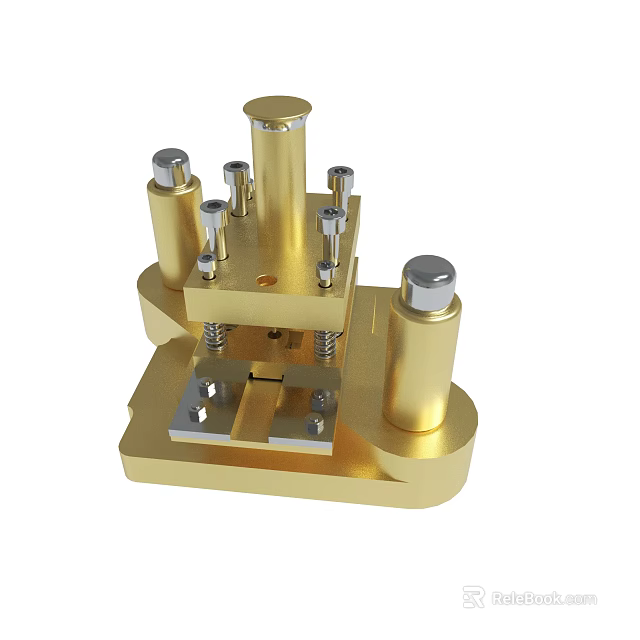 Precision Golden Industrial Mechanical Fixture Structure with Metal Posts and Screws 3d model 