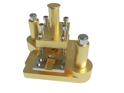 Precision Golden Industrial Mechanical Fixture Structure with Metal Posts and Screws 3d model