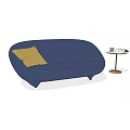 Navy Blue Multi Person Sofa With Yellow Cushion And Small Round Table 3d model