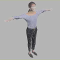 Woman In Striped Off Shoulder Top With Arms Outstretched Posing Confidently